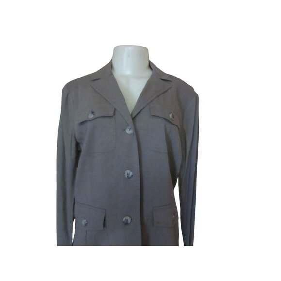 Theory Shelly Safari Dark Olive Green Linen Blend Blazer Jacket SZ 12 - Picture 2 of 6